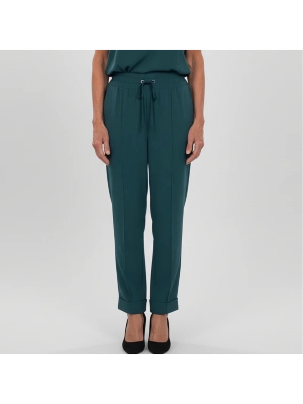 Cinq à Sept Everly Cuffed Ankle Drawstring Pants, Green Onyx, NWT